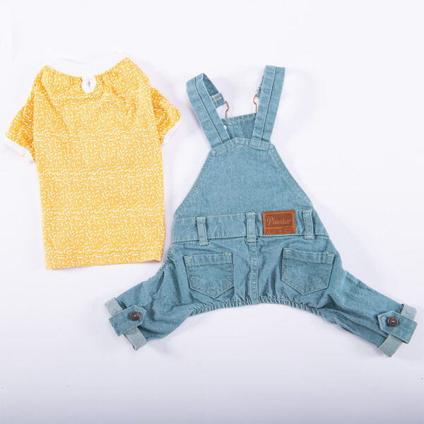 -23924-SalopetSetMavi-3 Pawstar Hundemantel 2-Teiliges Denim Latzhosen Set