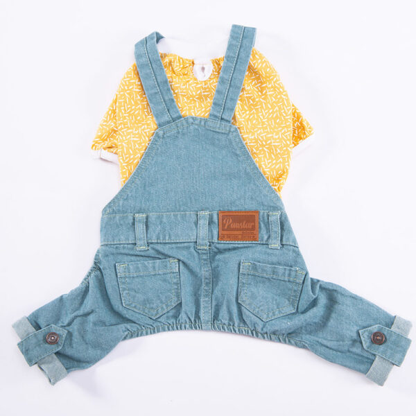 -23924-SalopetSetMavi Pawstar Hundemantel 2-Teiliges Denim Latzhosen Set